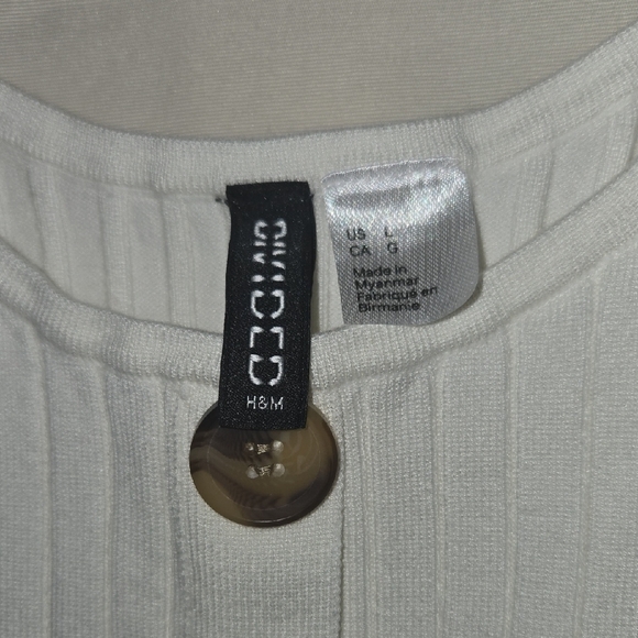 H&M Cream Ribbed Crop Tank Top Size Large - Picture 2 of 4